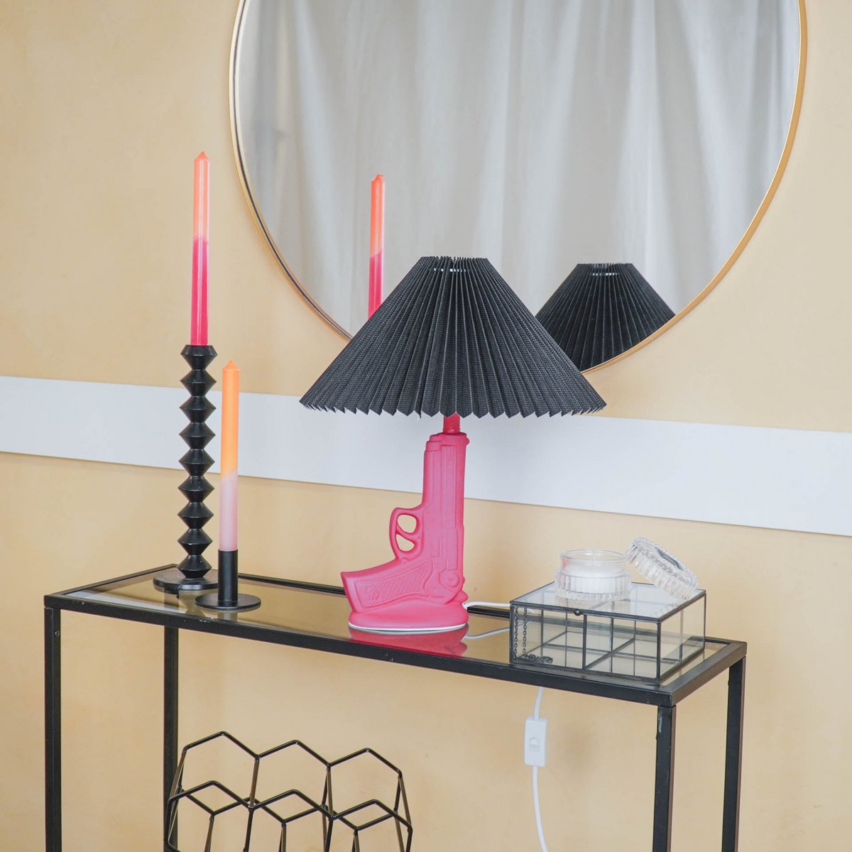 Abat-jour - Plissé - Polyester - Noir - 8x35x21cm