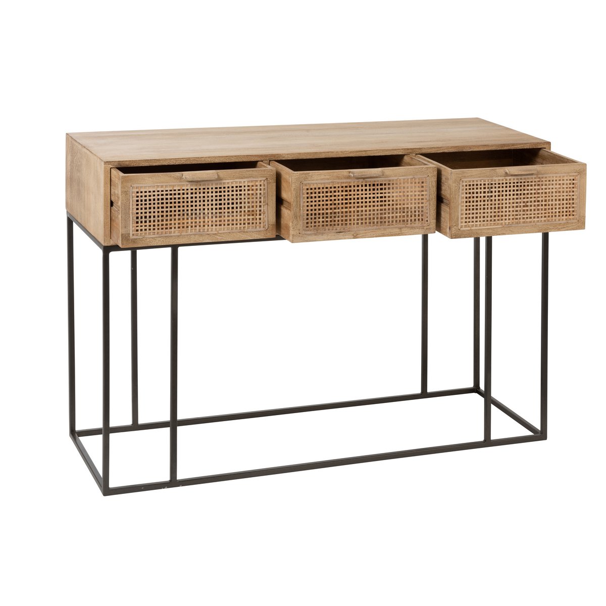 J-Line Console 3 Tiroirs Tressé Roseau Manguier Naturel