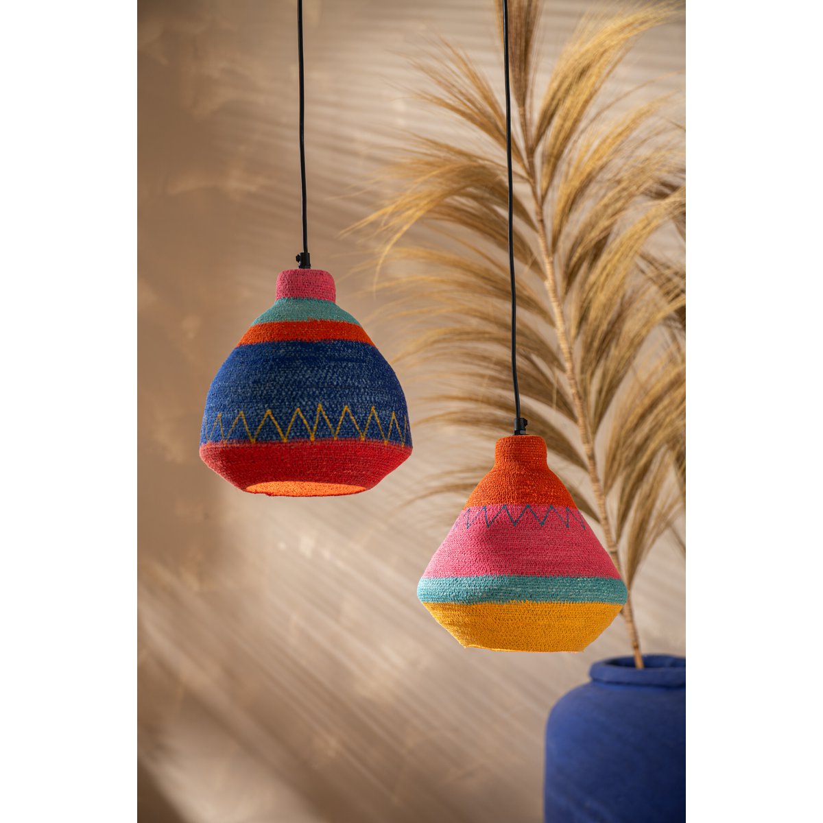Lampe suspendue J-Line Stripes + Zigzag Top Seagrass Mix