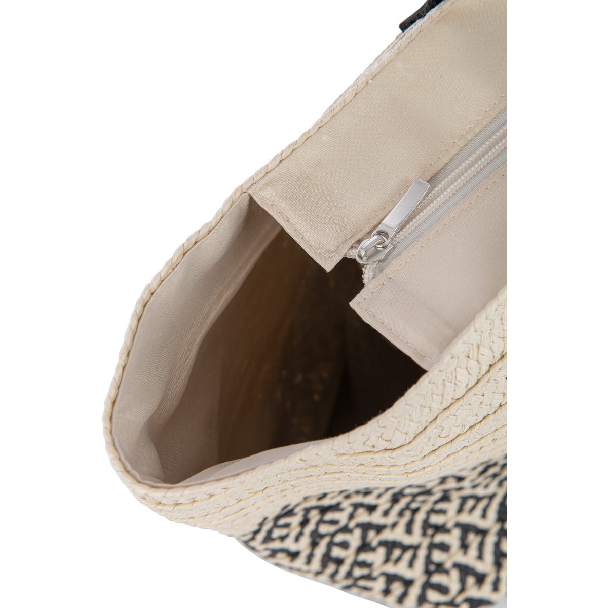 J-Line Lot de 2 Sac + Chapeau Motifs Papier/Coton Beige/Noir