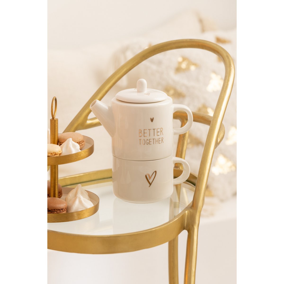 J-Line Thepot + Thetas Coffret Cadeau Coeur Céramique Blanc