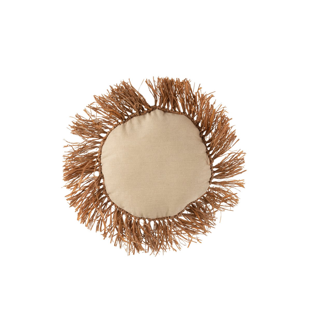 J-Line coussin rond roseau raphia - jute - marron