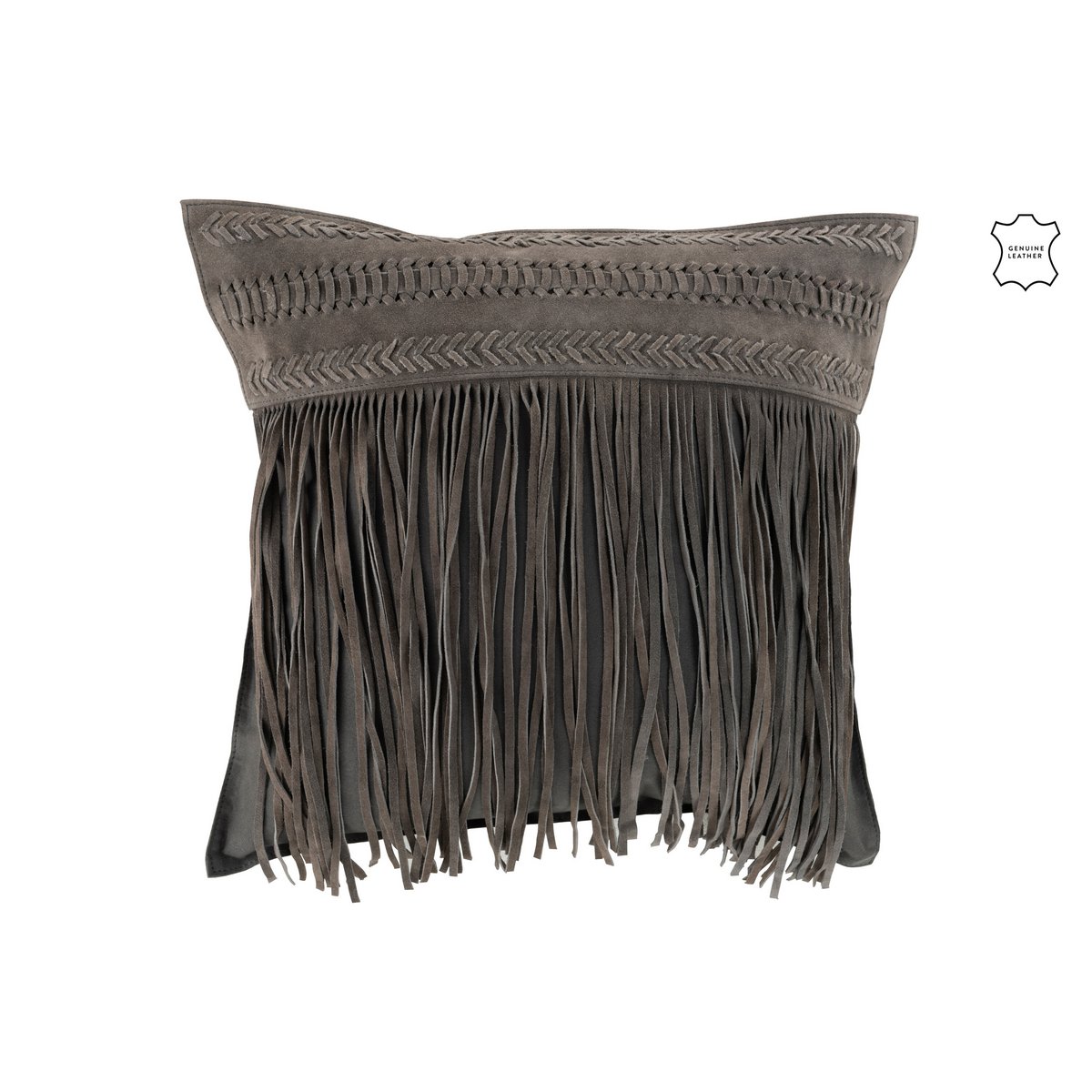 J-Line coussin Franges Carré - cuir - gris