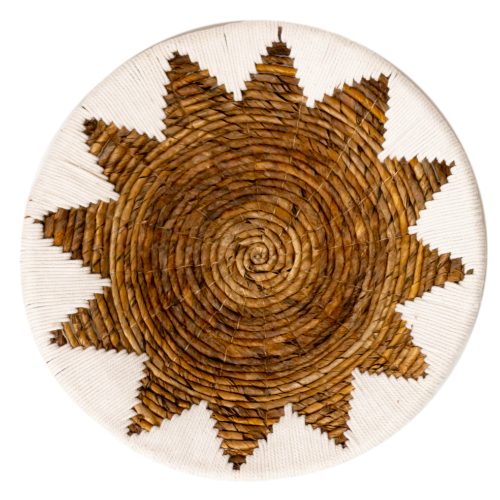 Panier Mural Rond Boho – Décoration Murale Tissée – Bol Décoratif – Plaque Murale Tissée avec Motif Étoile Brodé ADARI (2 tailles, Ø30/40 cm)