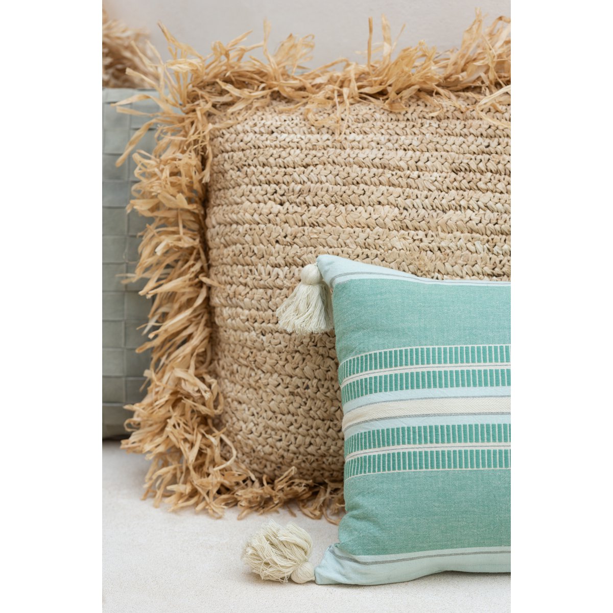 Coussin J-Line Square Raphia - jute - naturel - petit