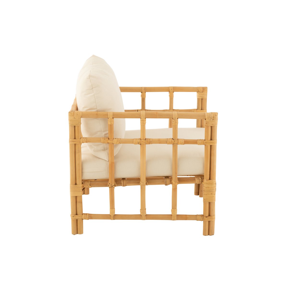 Fauteuil J-Line Elise + Kcoussin - rotin/textile - naturel/blanc