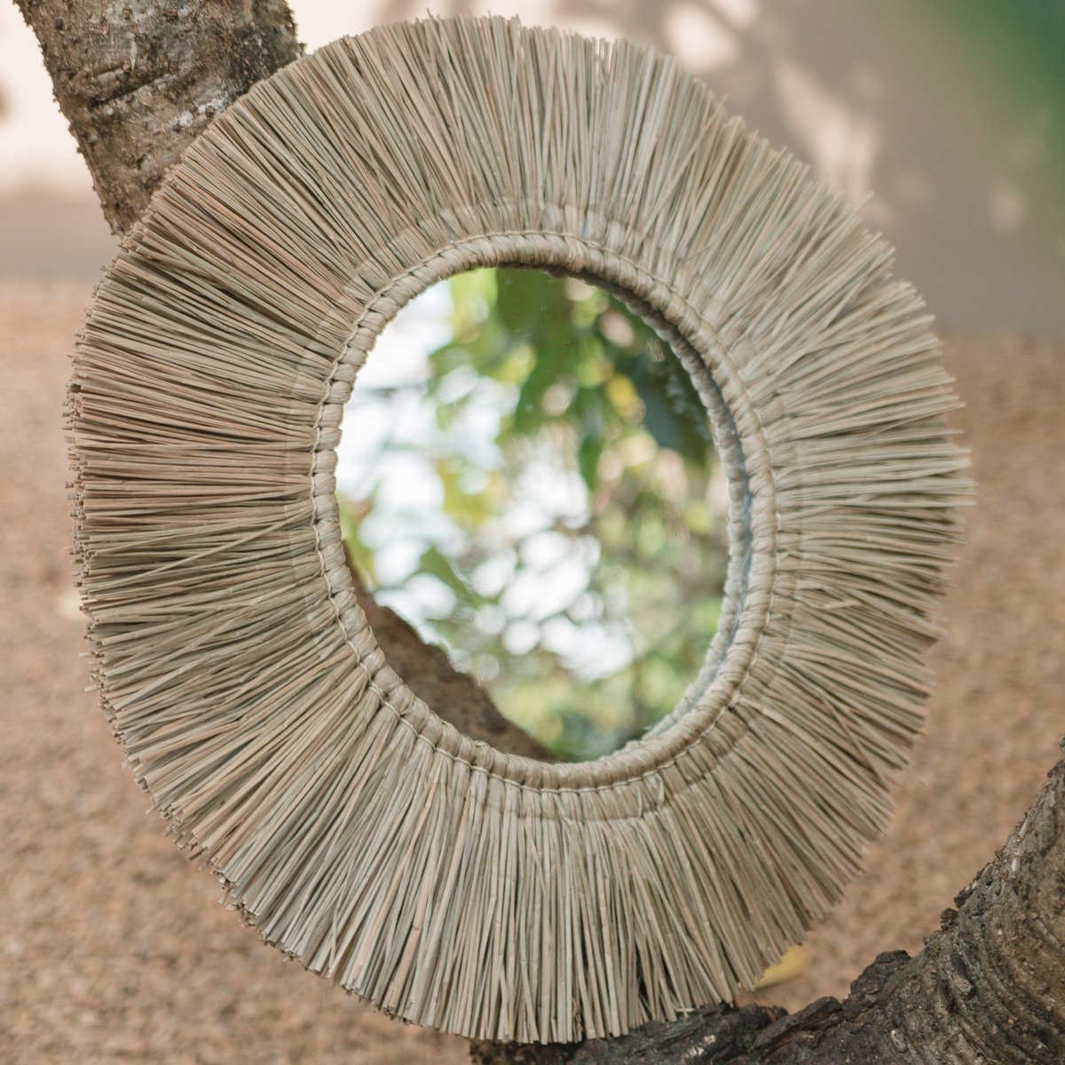 Miroir mural rond en jonc de mer de 60 cm de diamètre RIMBA