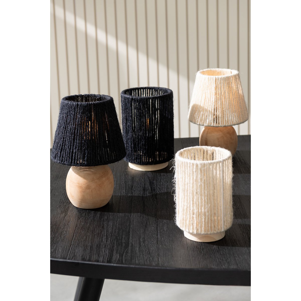 J-Line Lampe LED Cylindre Métal/Coton Noir Petit