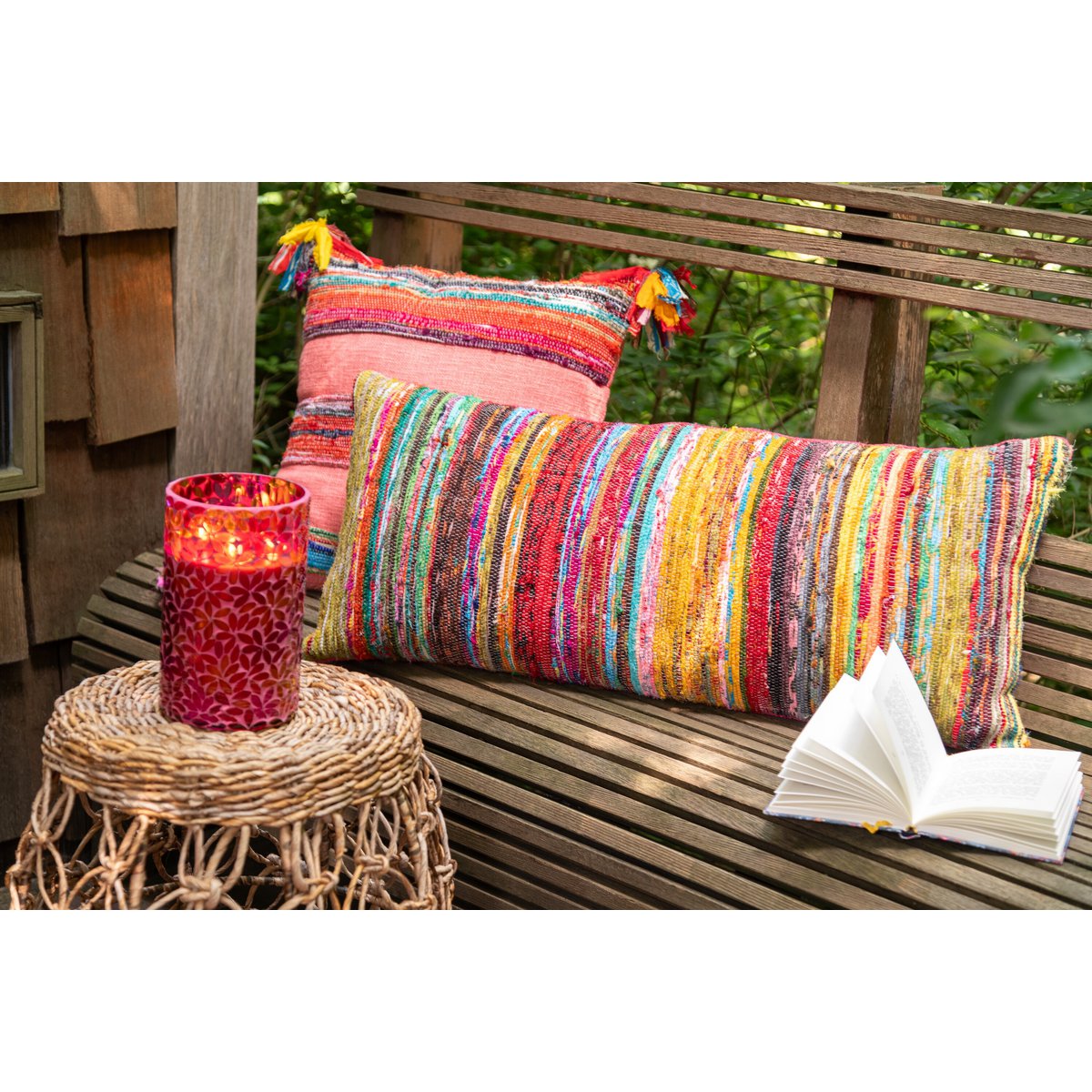J-Line Coussin Chindi Brosse Coton/Polyester Rose