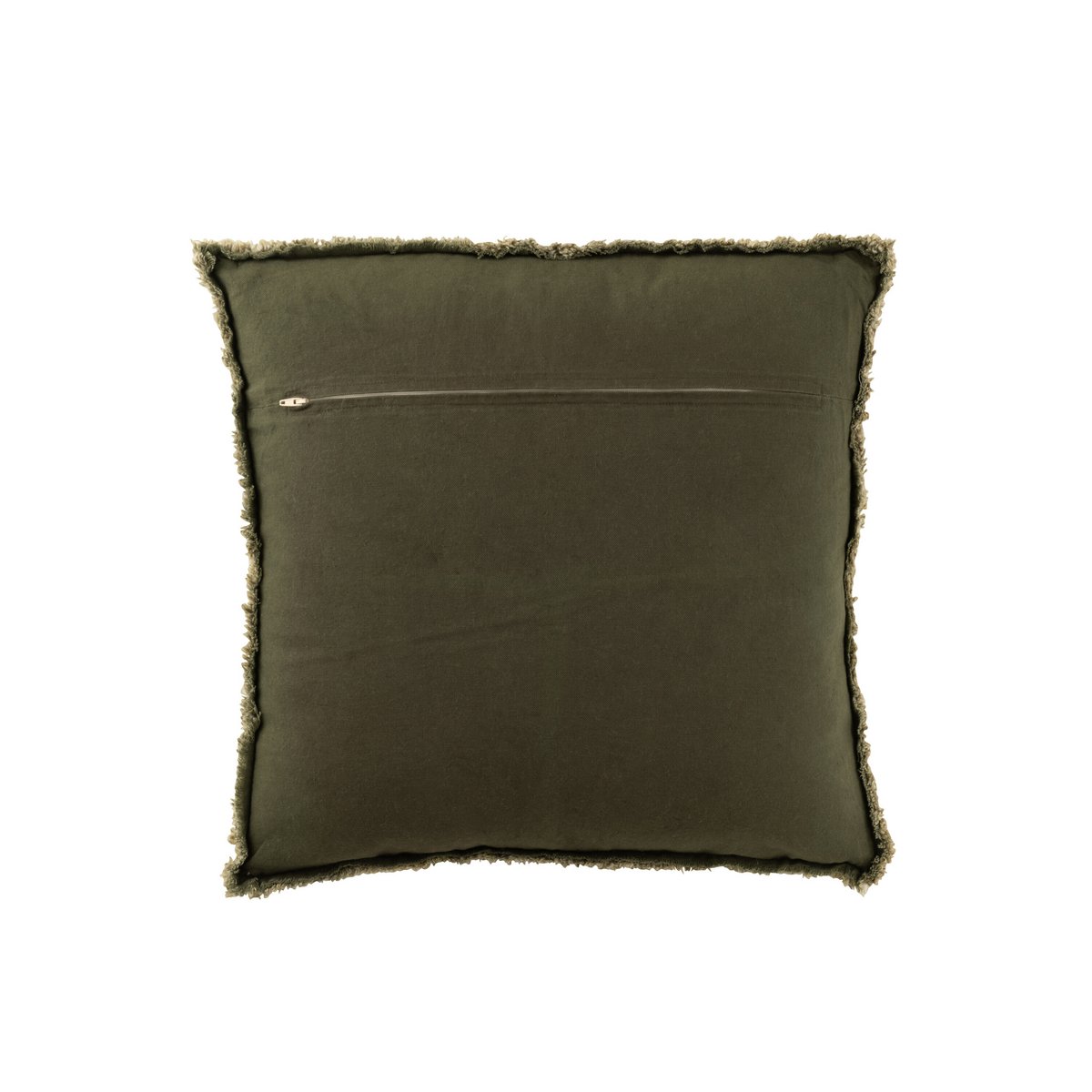 Coussin J-Line Bords Effilochés Polyester/Coton Vert Foncé