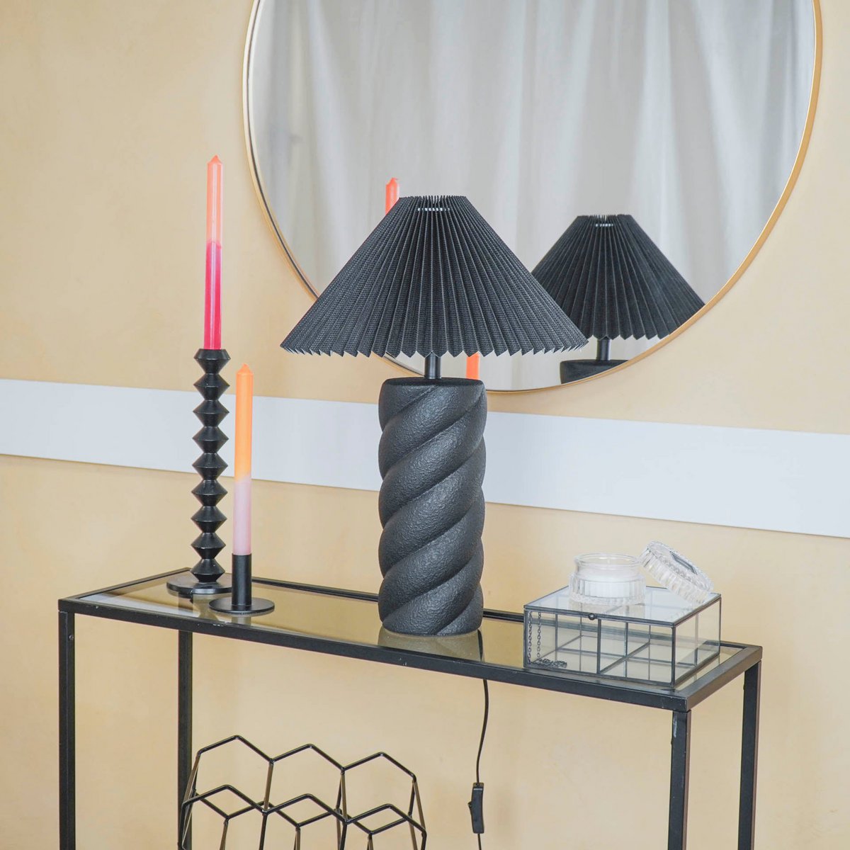 Abat-jour - Plissé - Polyester - Noir - 6x29,5x18cm