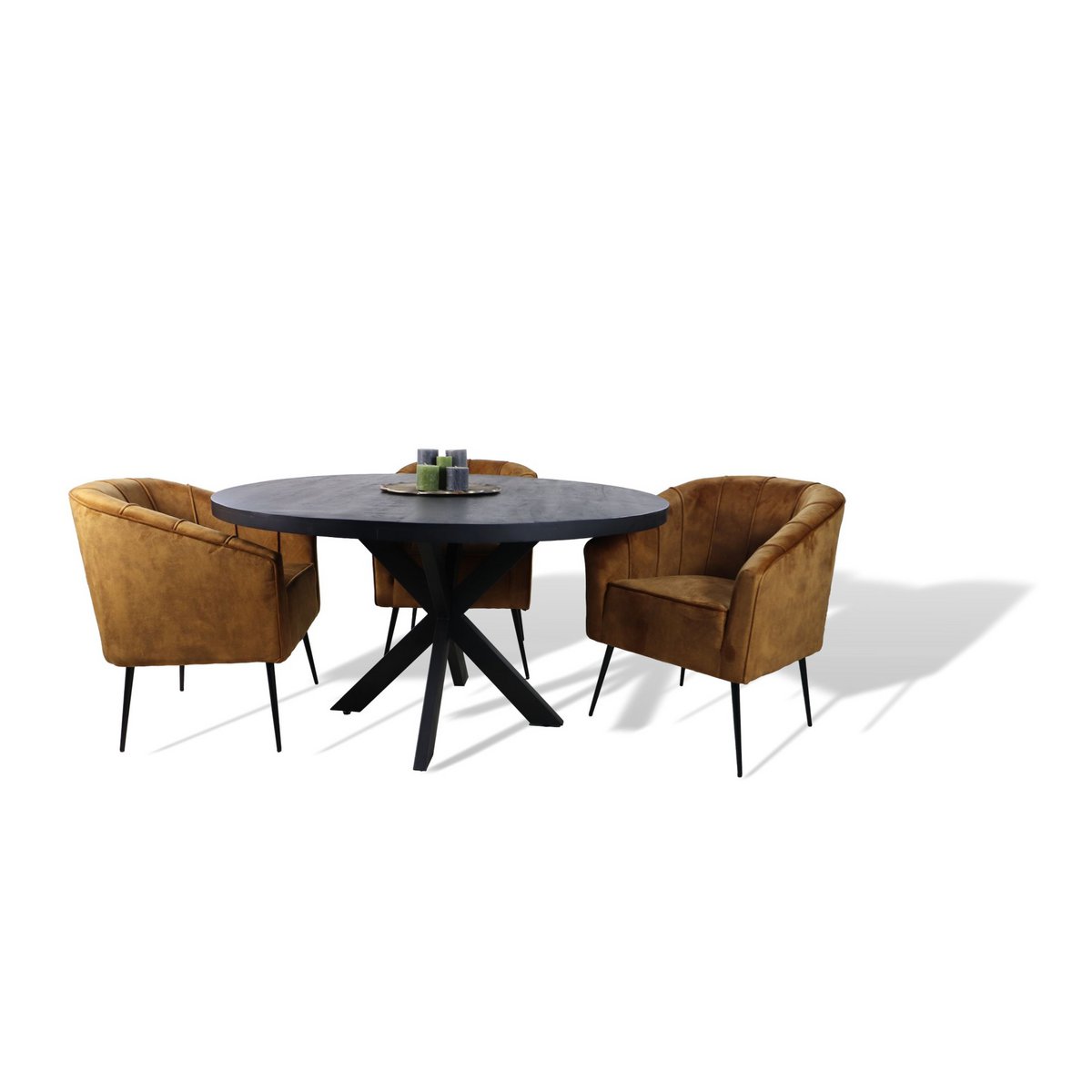 Collection HSM Table à manger ronde Melbourne-130x130x76-Zwart-Mango / Metal
