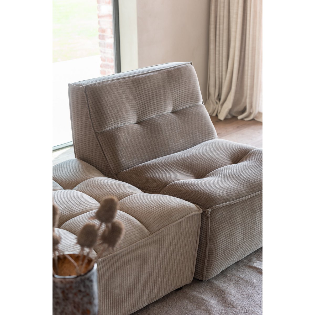 Pouf J-Line Grille Bois de Peuplier/Mousse Taupe Foncé