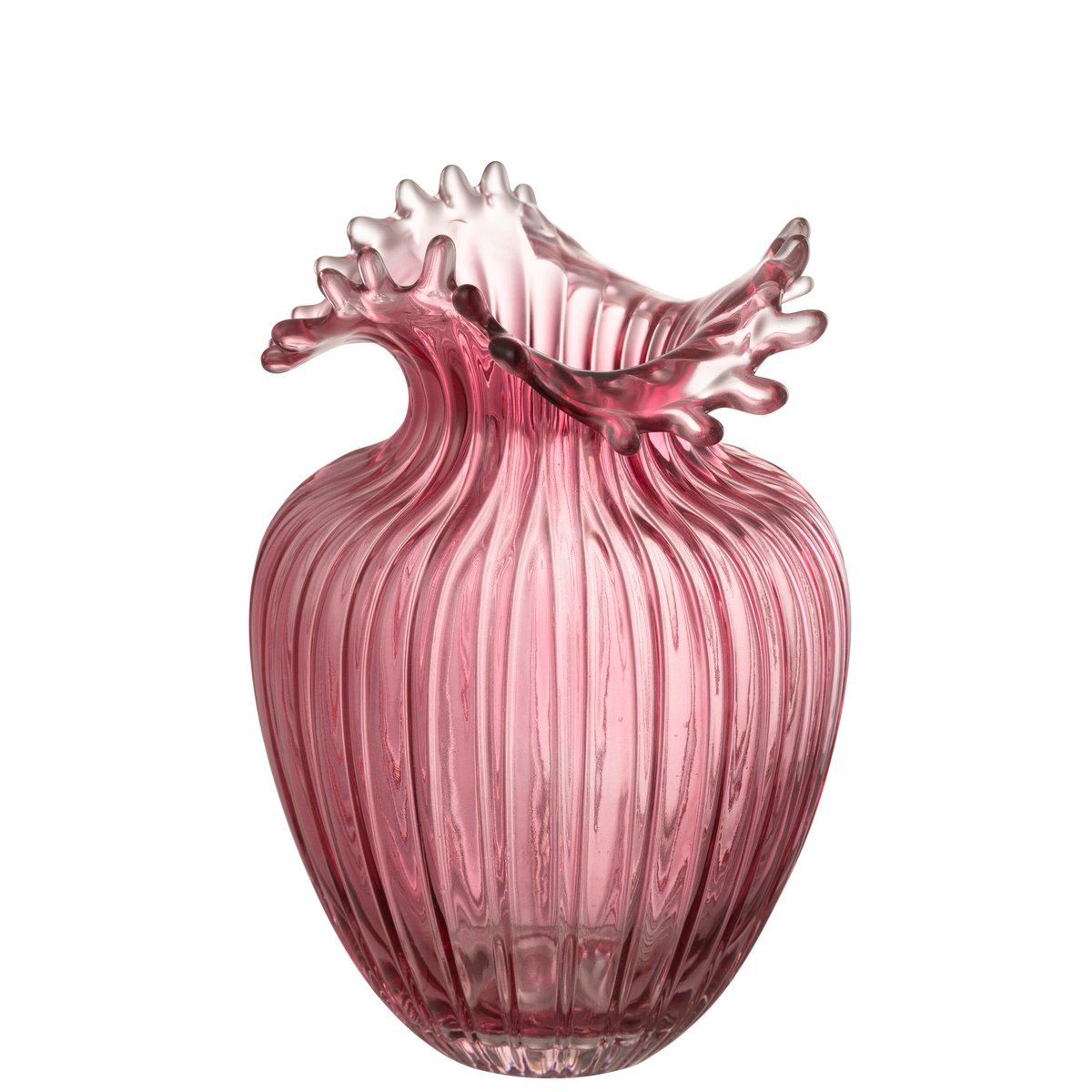 Vase J-Line Flower Lines - verre - rose foncé - grand - Ø 19 cm