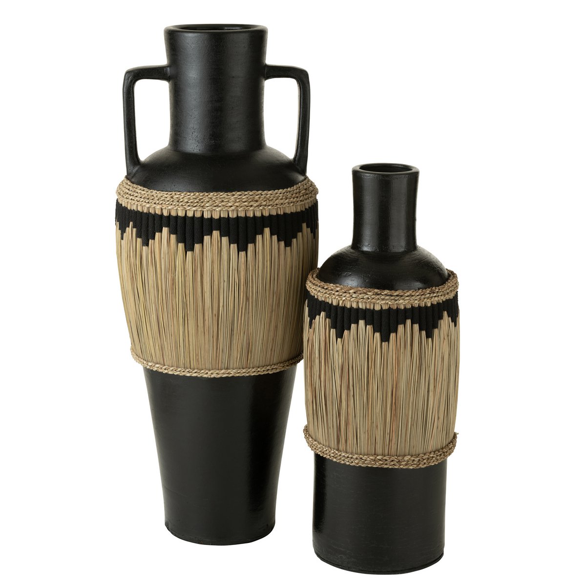 J-Line Vase Motif+Poignées Terre Cuite/Herbe Noir/Naturel 100cm