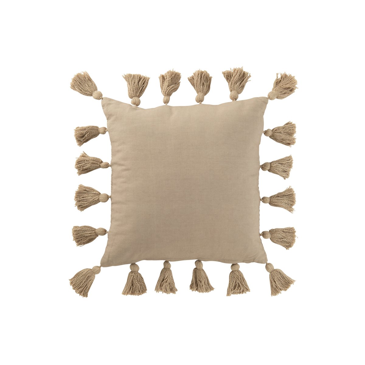 J-Line Coussin Tissé Pompons Coton Taupe