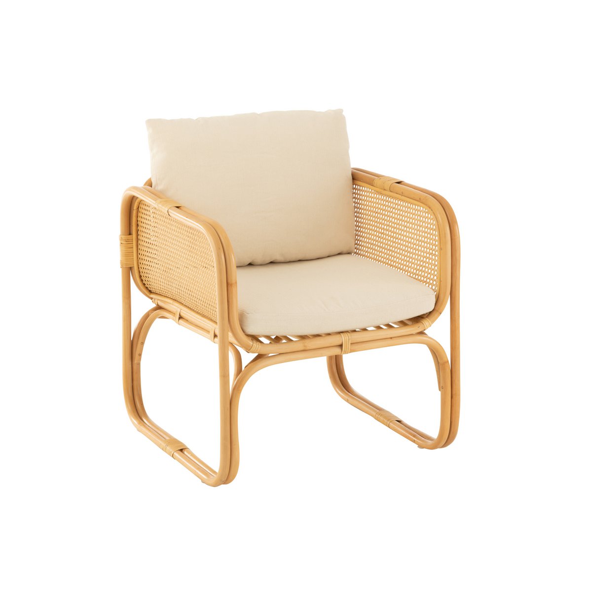 Fauteuil J-Line + coussin - rotin/textile - naturel/blanc