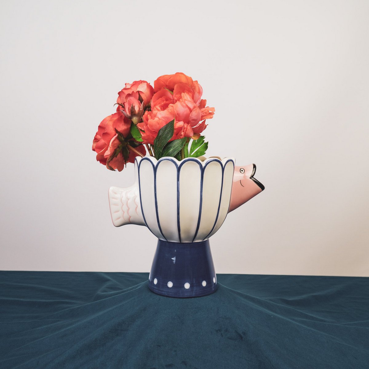 Vase - Fish- Dolomite -Blue / White / Pink -21x13.5x18cm