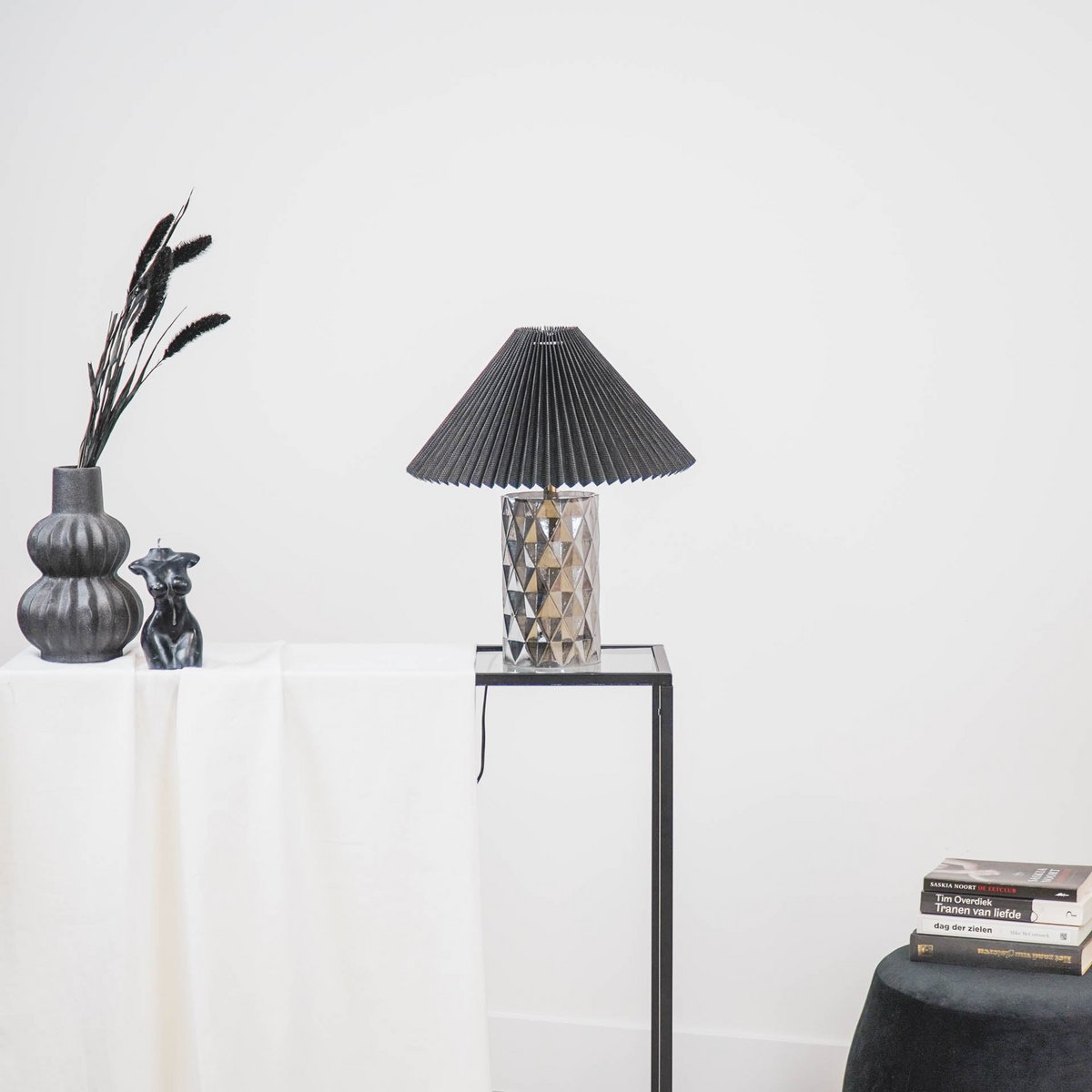Abat-jour - Plissé - Polyester - Noir - 6x29,5x18cm