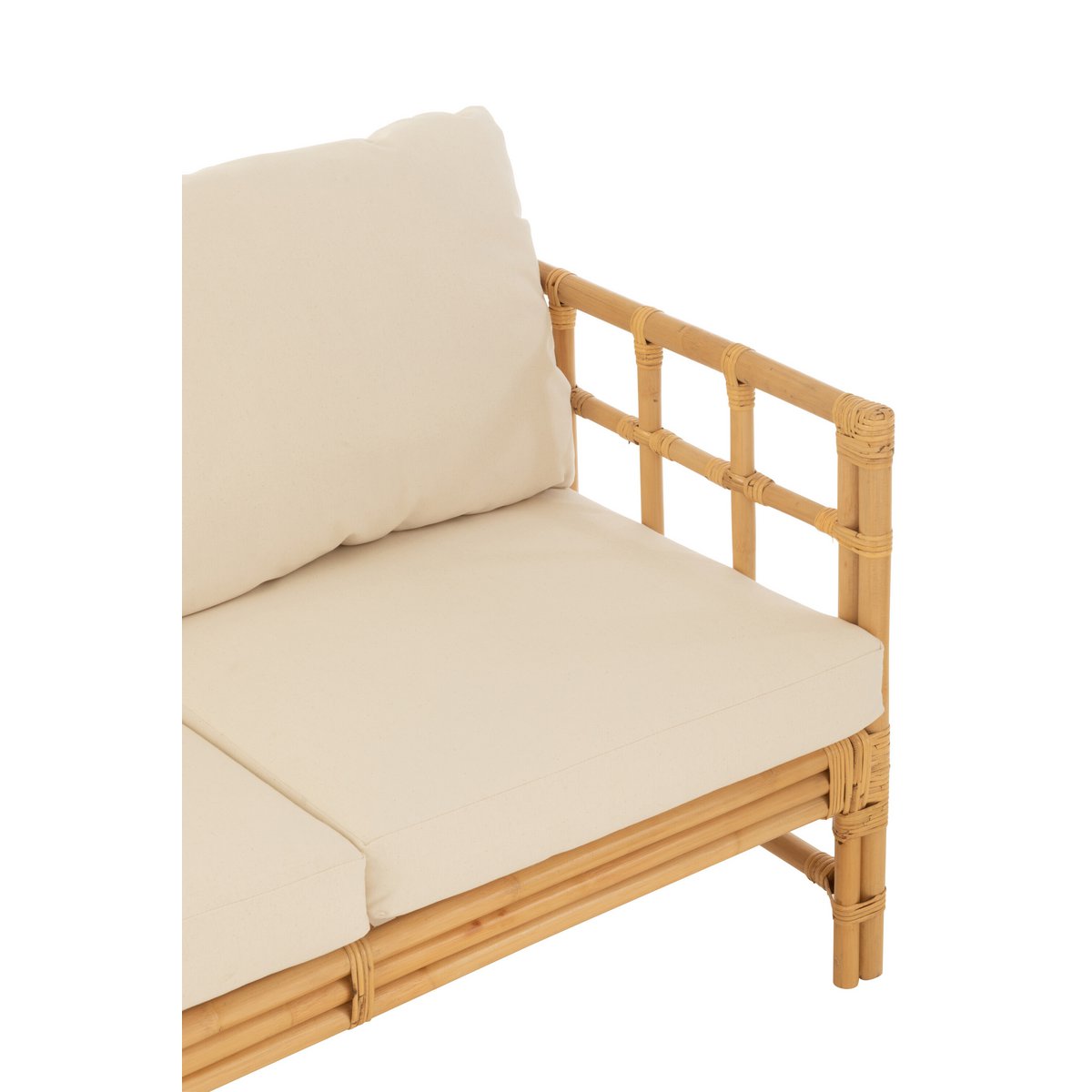 Canapé J-Line Elise + coussin 3 personnes - rotin/textile - naturel/blanc