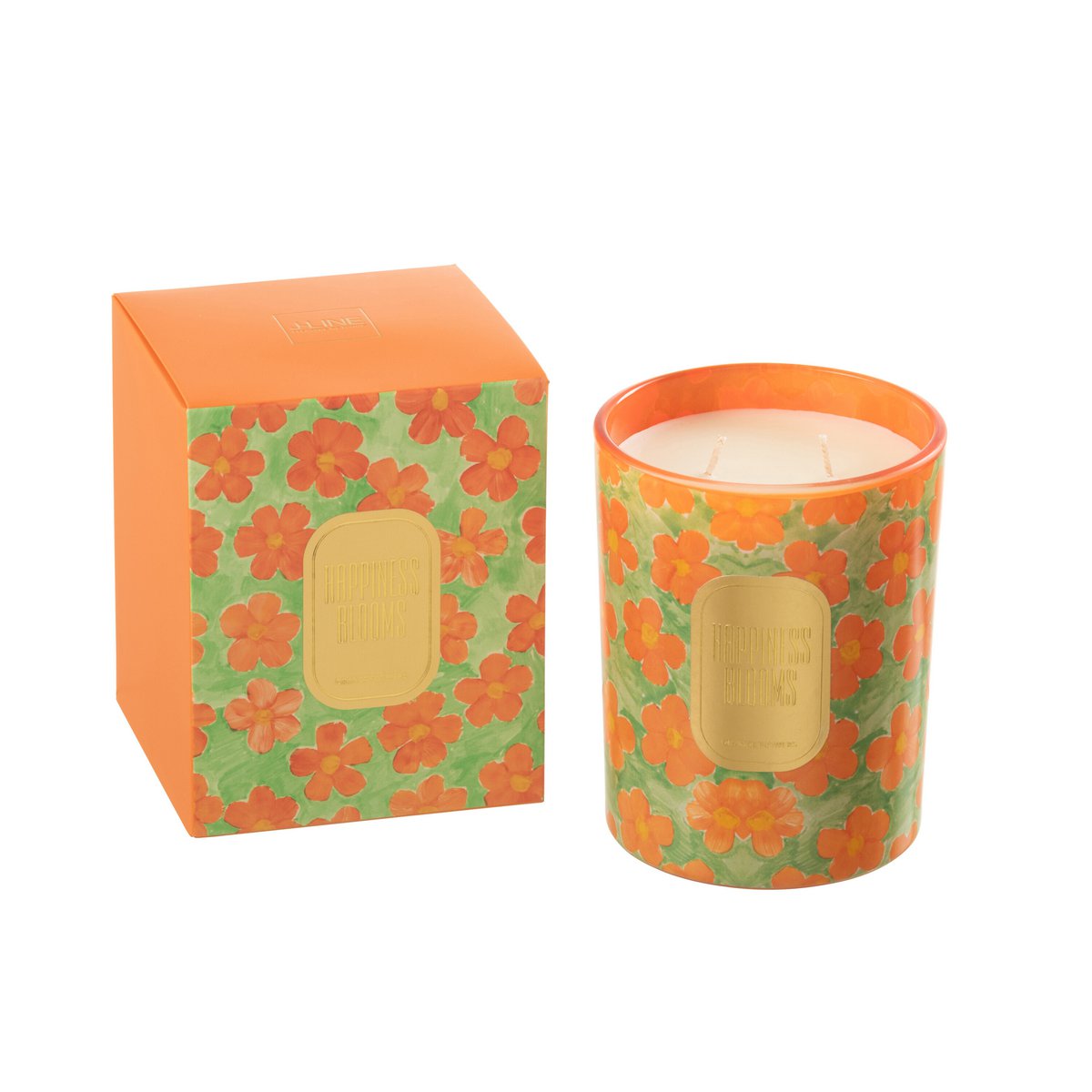 J-Line Bougie Parfumée Fleurs Orange/Vert Grande - 70 Heures