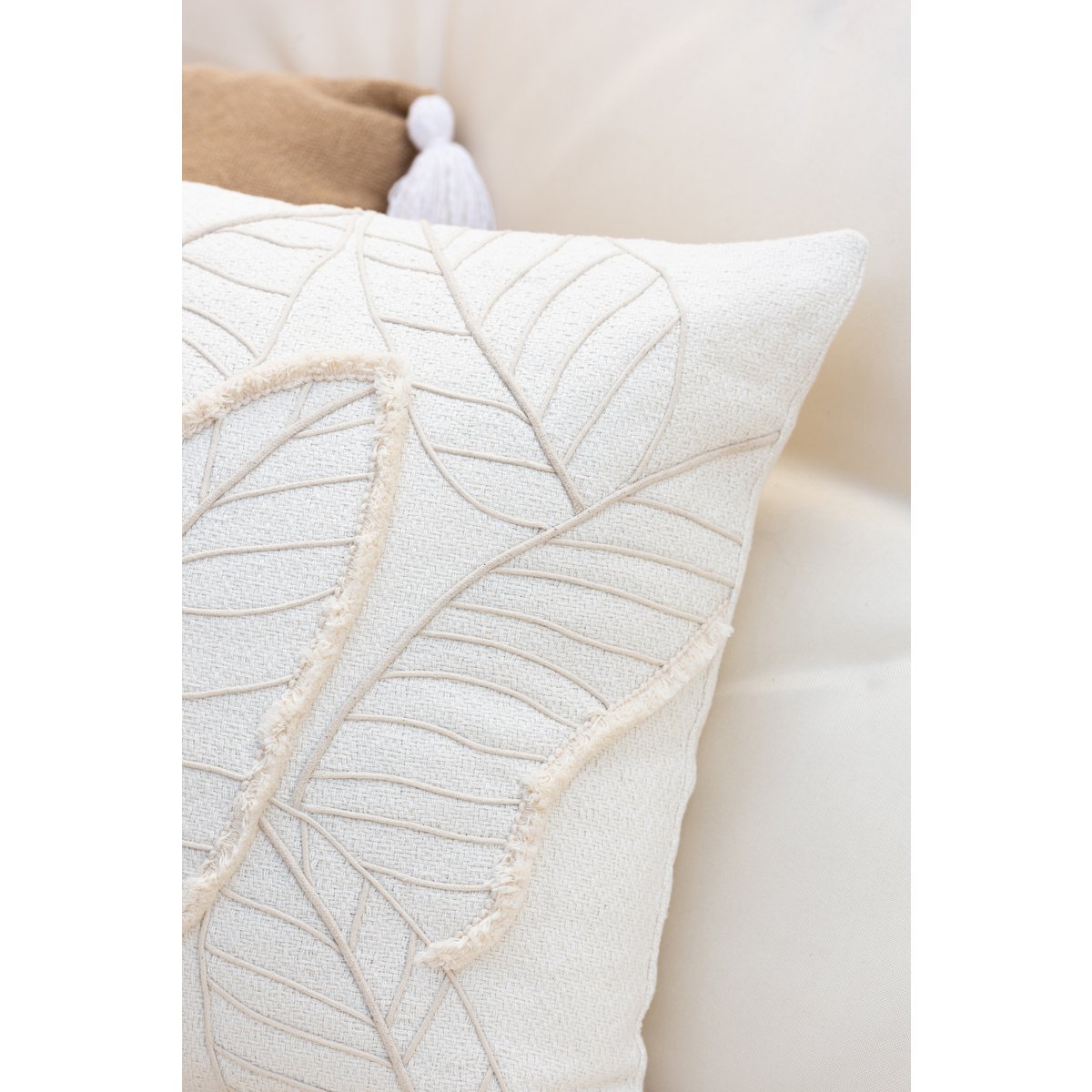 Coussin J-Line Feuille - textile - blanc