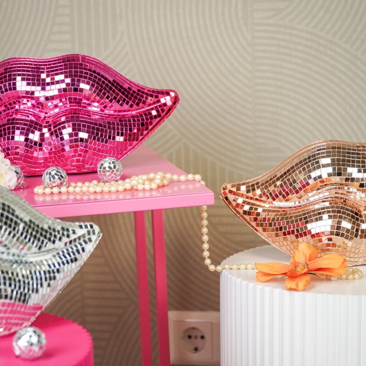 Ornement - Disco Lip - Glass - Rose Gold- 29x10x13,5cm