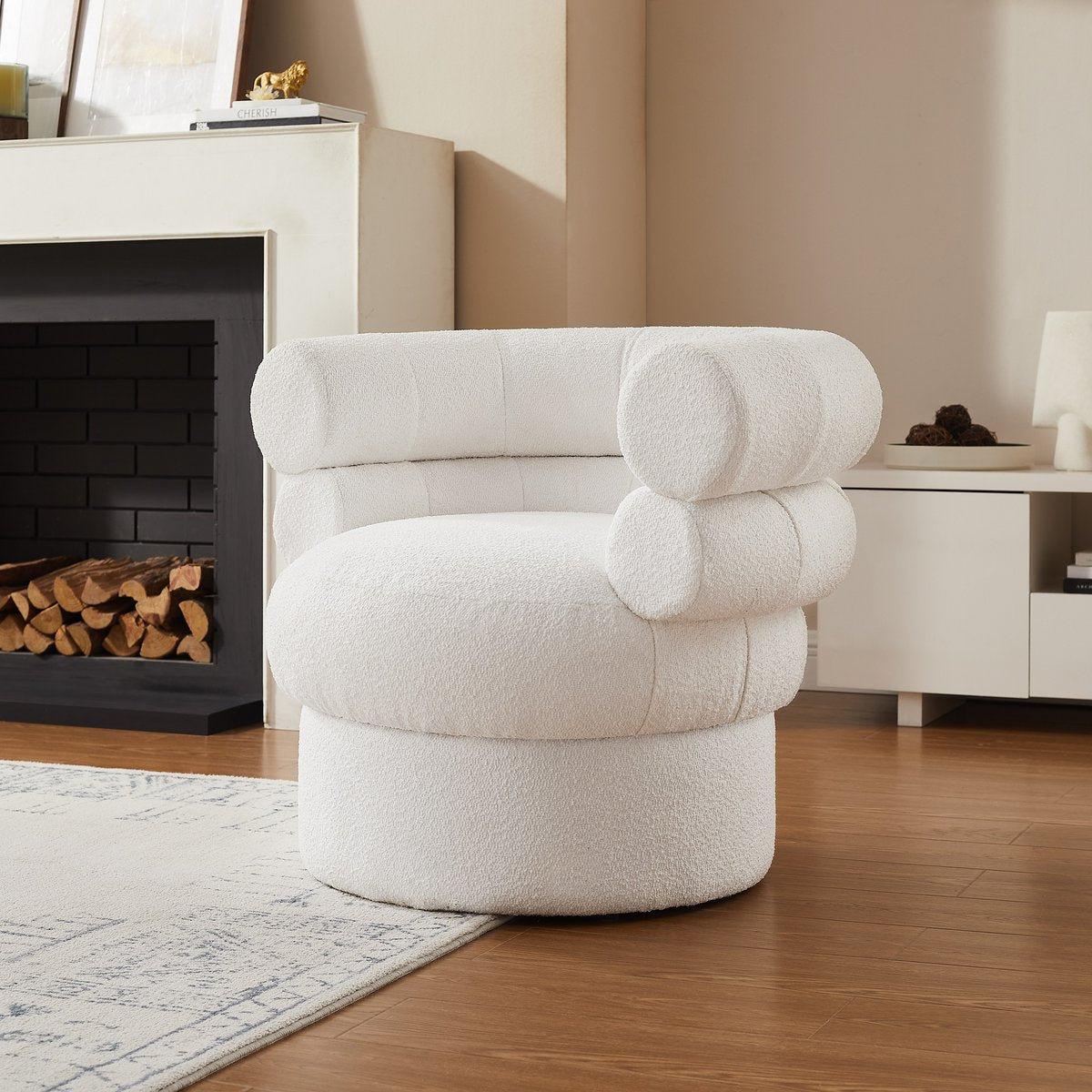 Fauteuil tissu bouclé blanc