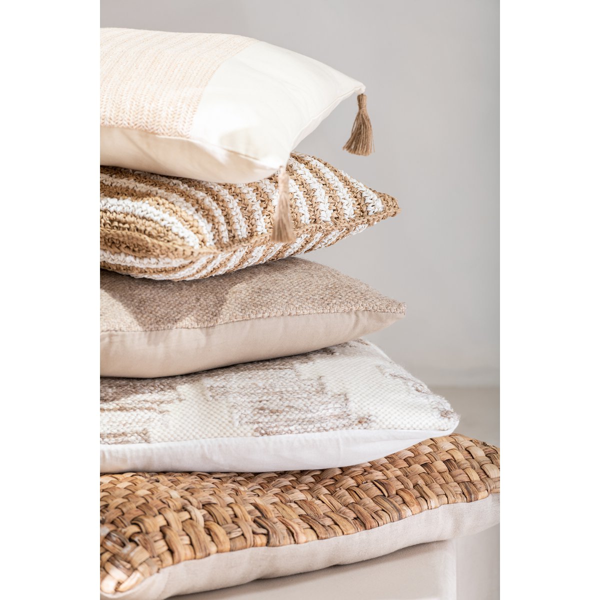 J-Line coussin Stripes Mendong - coton - blanc