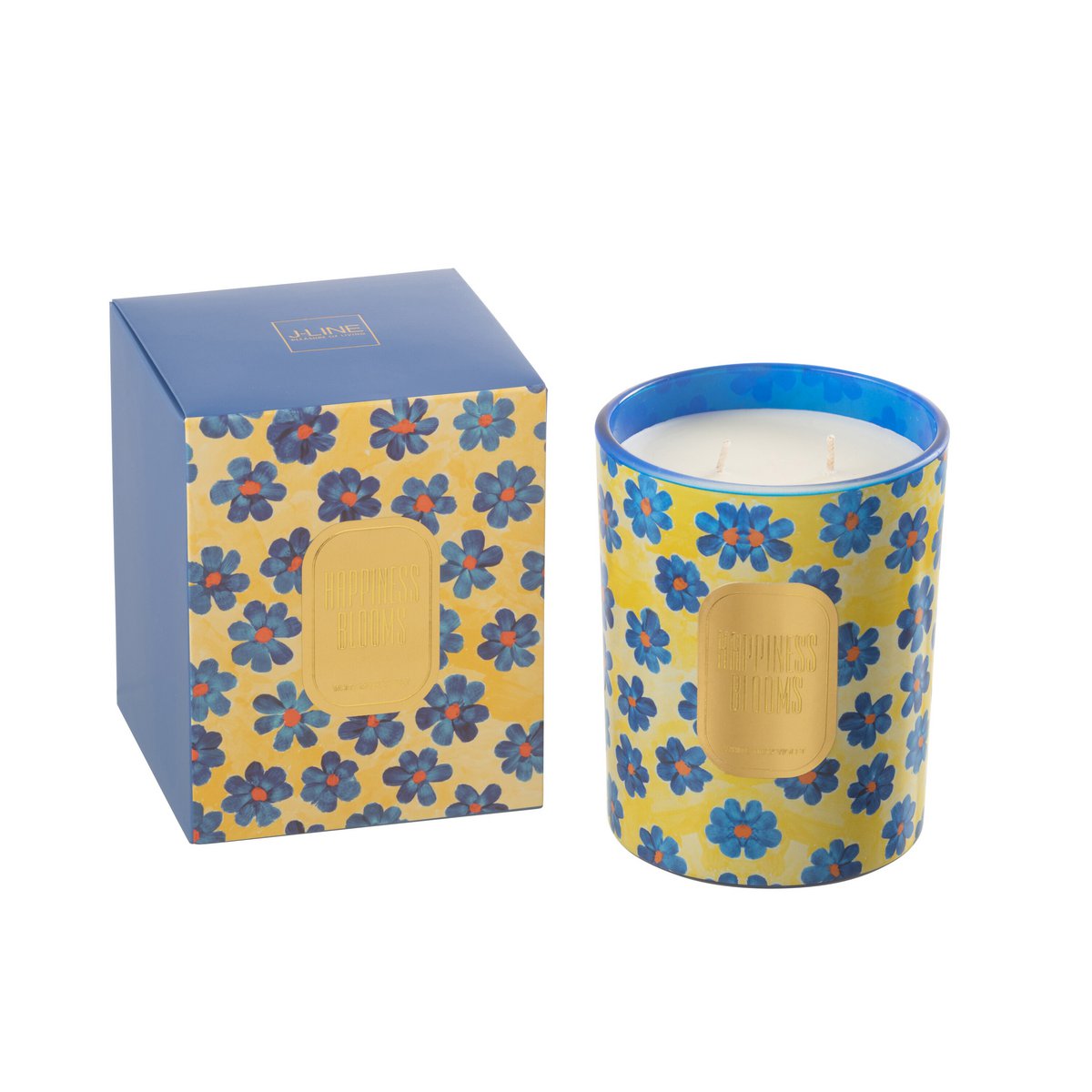 J-Line Bougie Parfumée Fleurs Bleu/Jaune Grande - 70 Heures