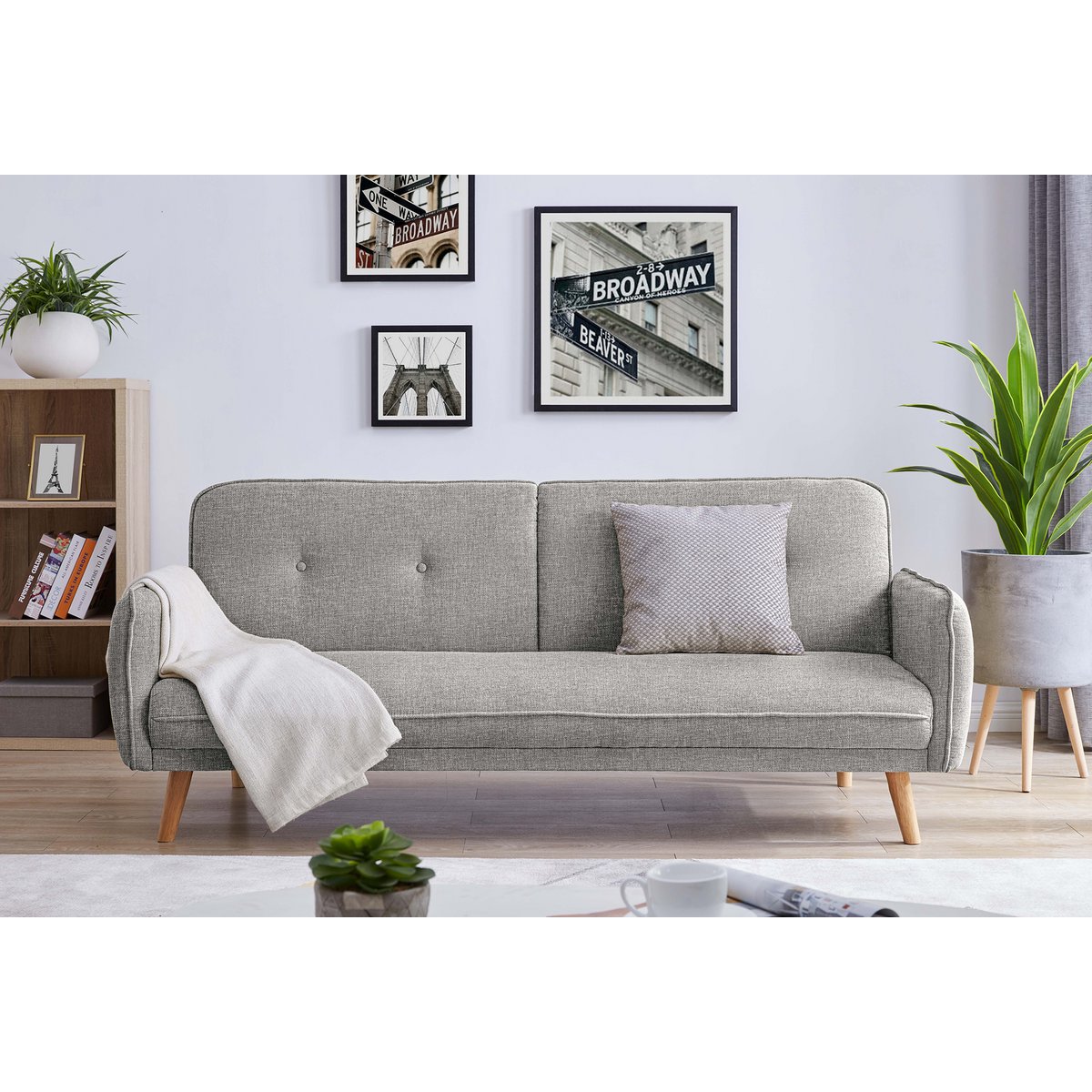 Canapé 3 places tissu texturé fin gris clair