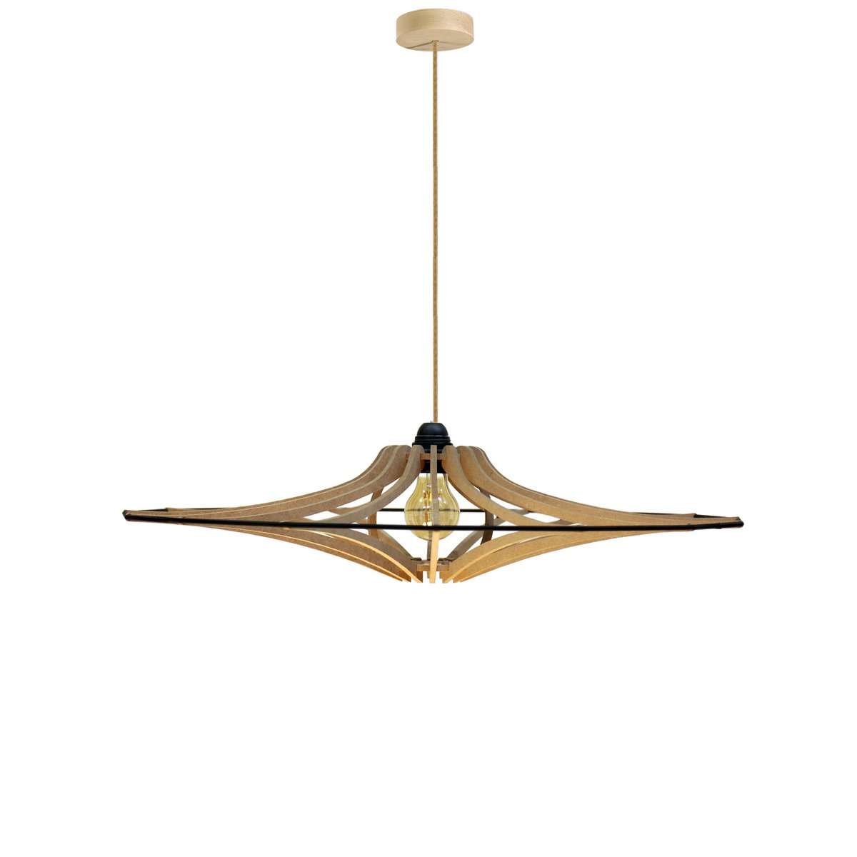 Suspension Design bois D65cm SINGING BRUT - élastique Noir -Kit lin
