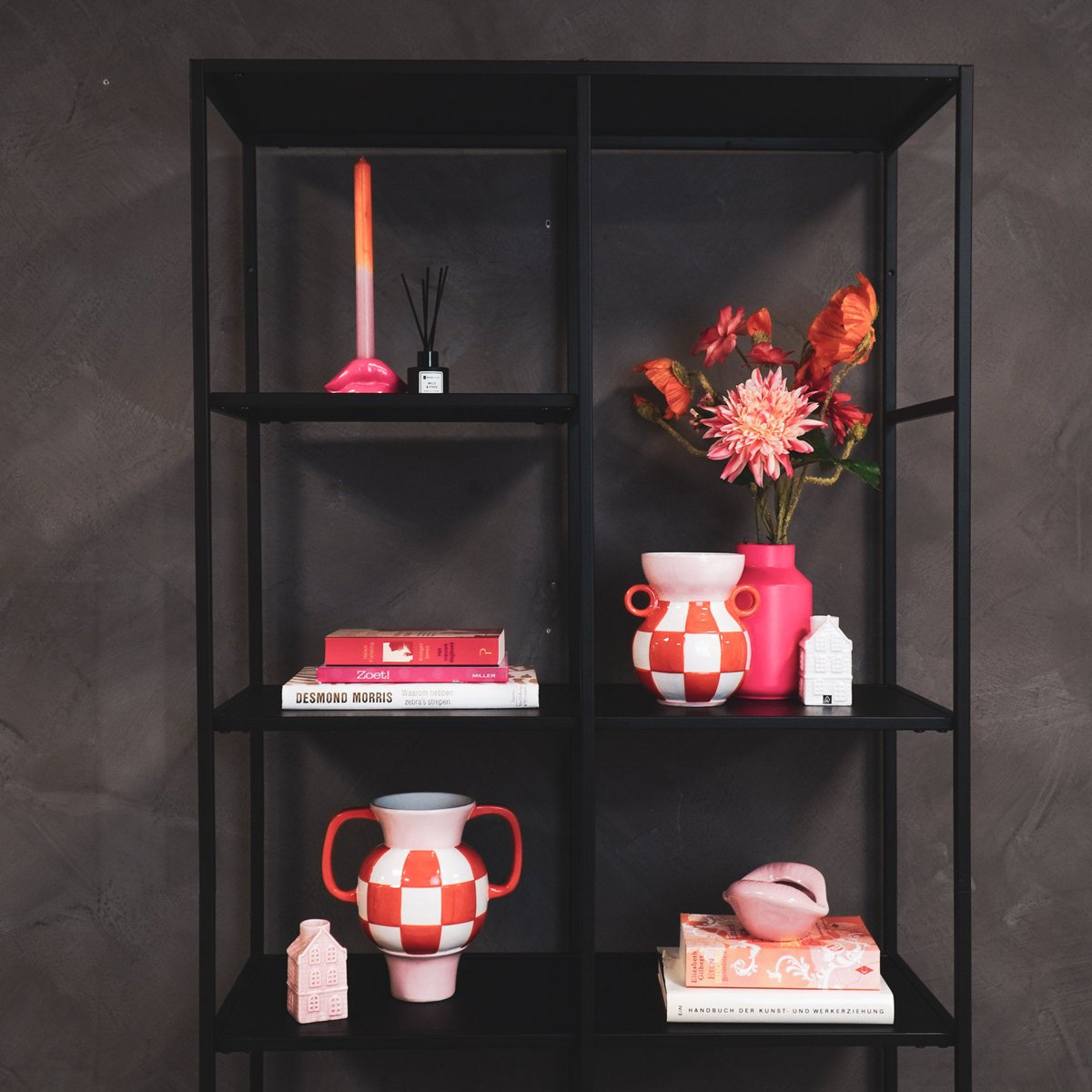 Vase - Pichet - Céramique - Orange/Rose - 22x14,5x22,5cm