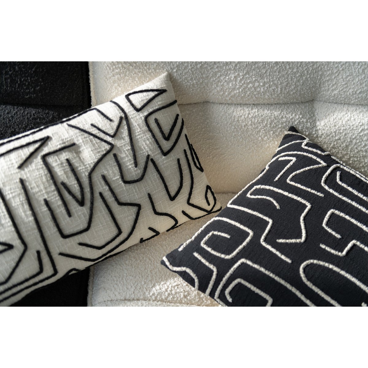 J-Line Coussin Carré Rayures/Nœuds Coton Blanc/Noir Small