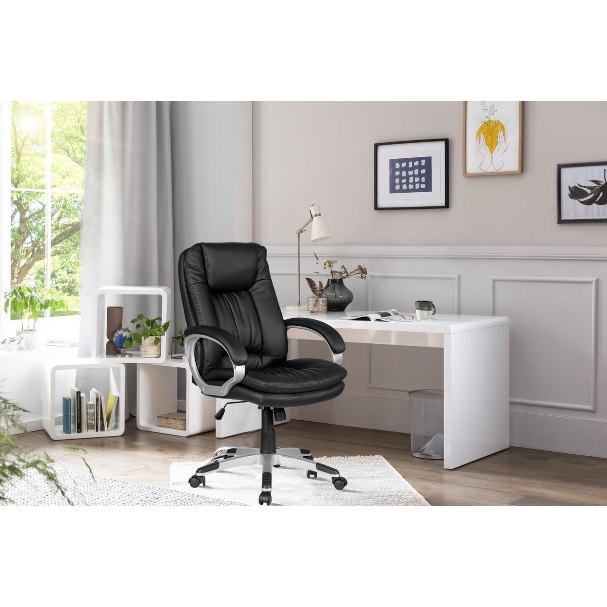 Chaise de bureau avec accoudoirs, noir