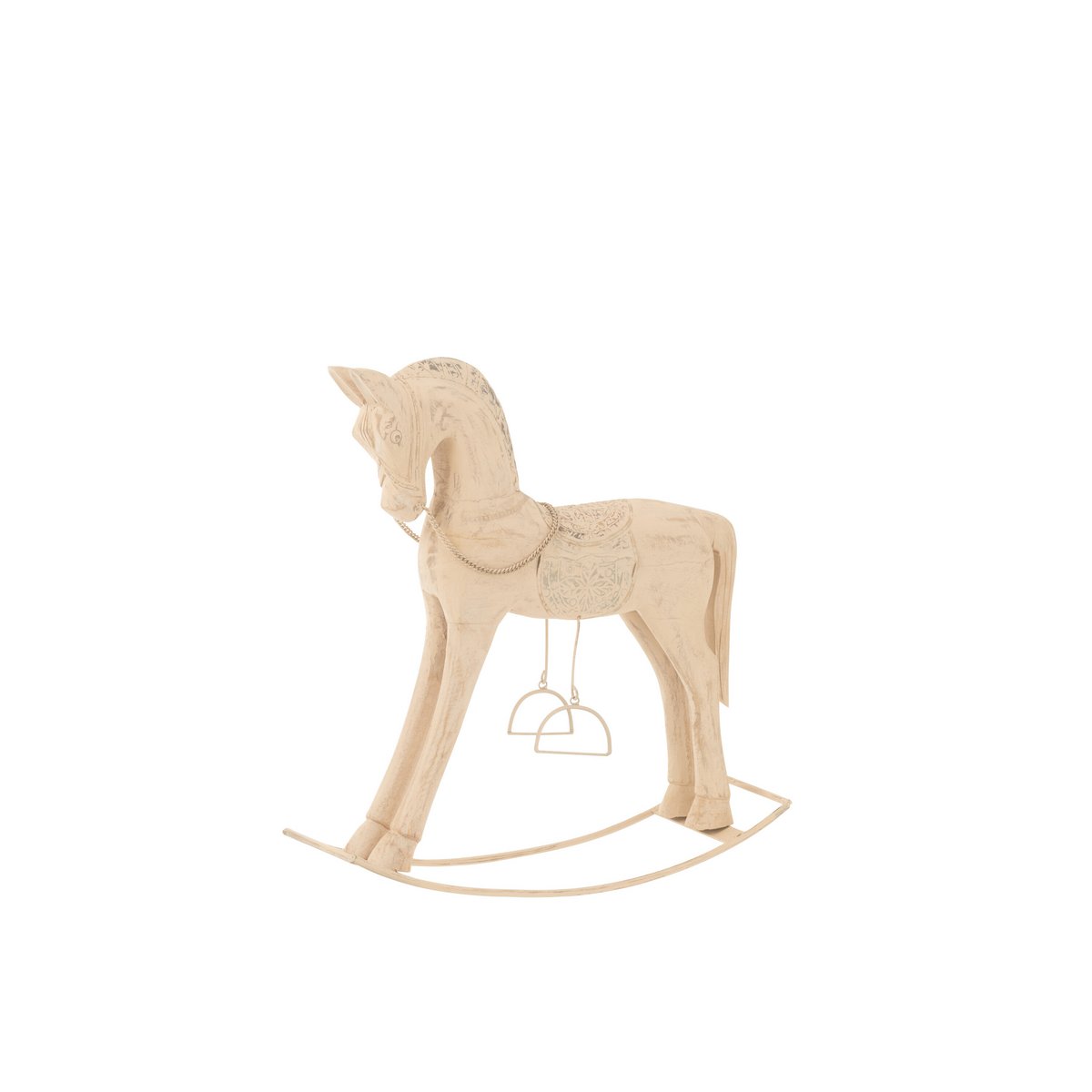J-Line Cheval à Bascule Topo Bois de Manguier/Métal Naturel Petit