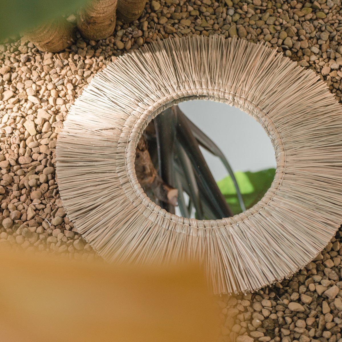 Miroir mural rond en jonc de mer de 60 cm de diamètre RIMBA