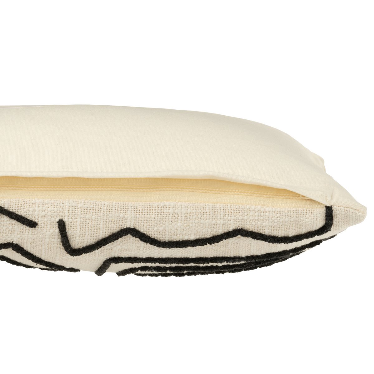 J-Line Coussin Carré Rayures/Nœuds Coton Blanc/Noir Small