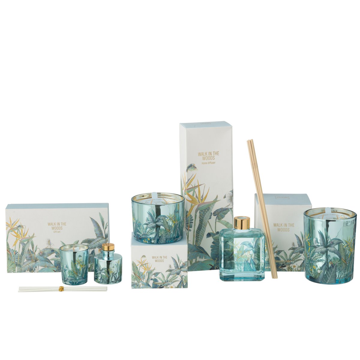 J-Line Coffret Bougie Parfumée + Huile Parfumée Walk In The Woods Bleu