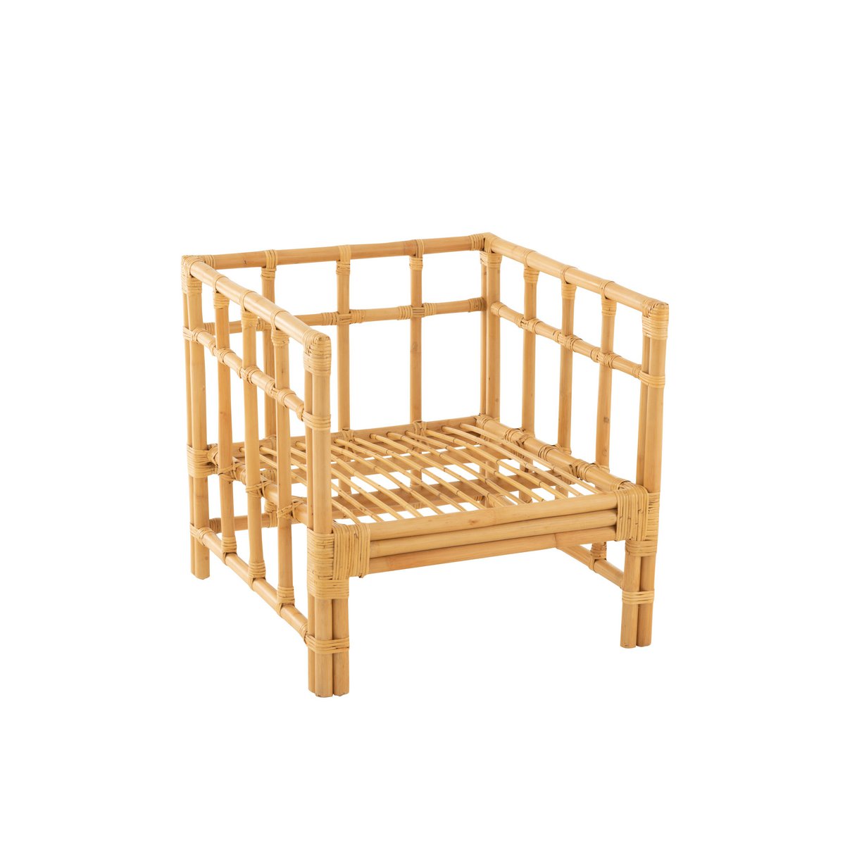 Fauteuil J-Line Elise + Kcoussin - rotin/textile - naturel/blanc