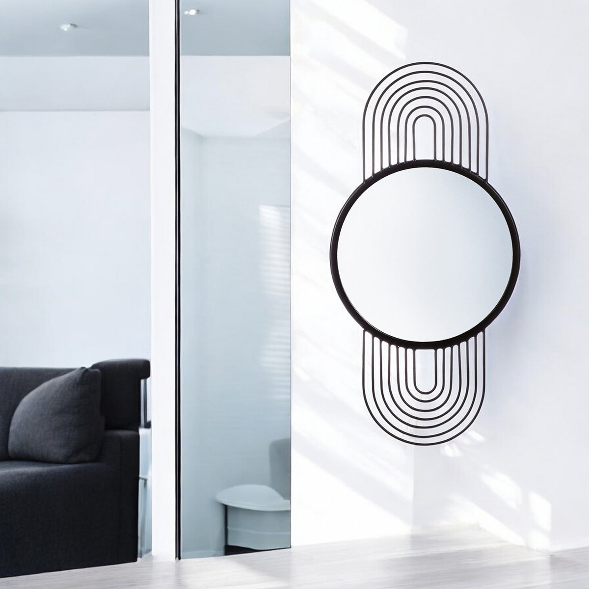 Miroir rond Swipe, noir H.62 cm