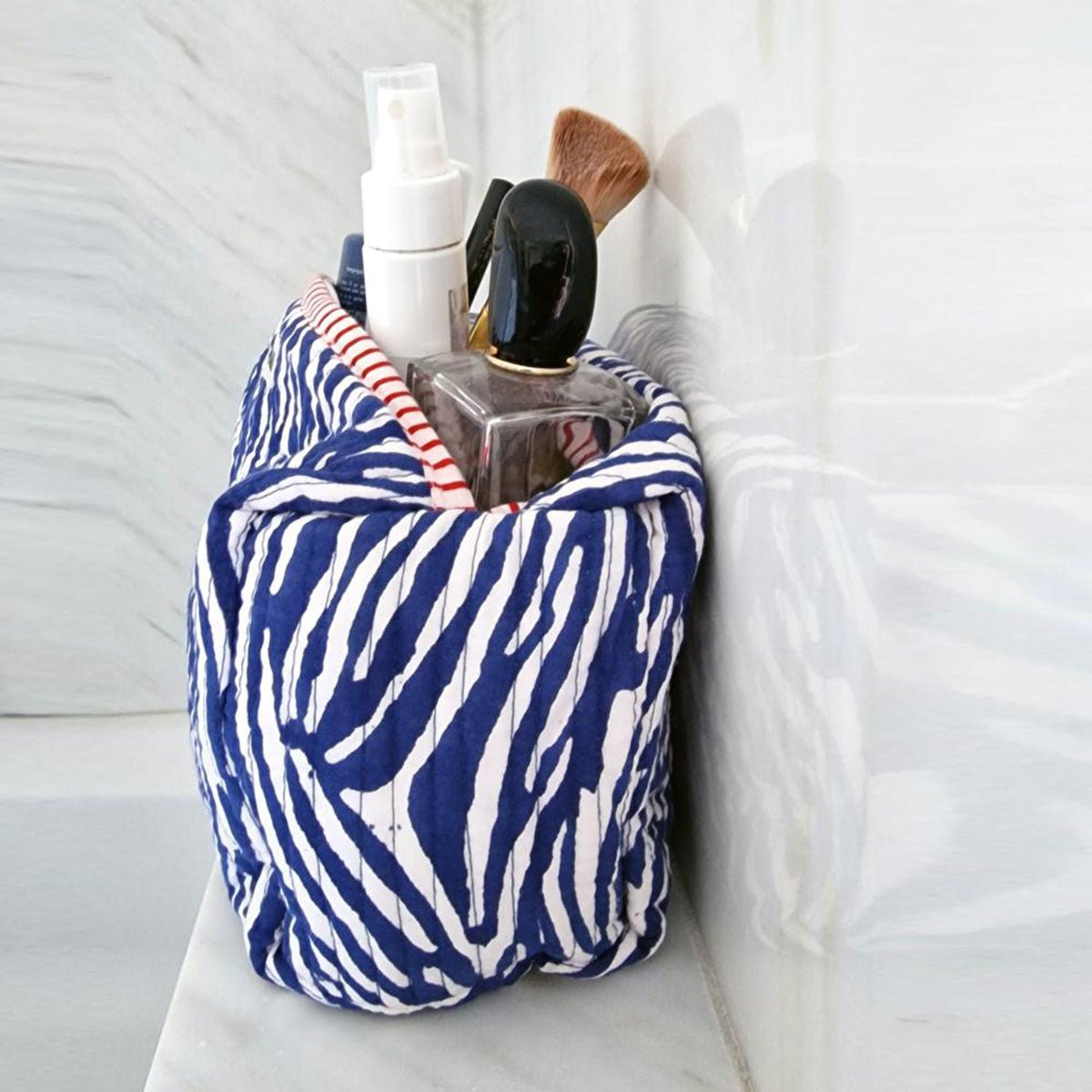 sac cosmétique fait main "zèbre bleu"