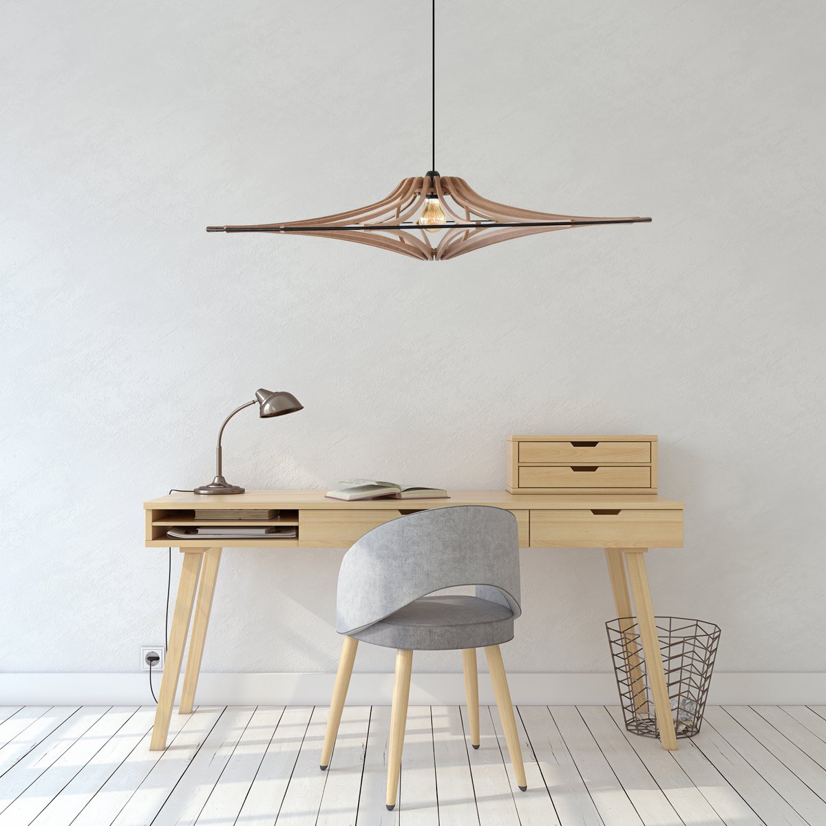 Suspension Design bois D90cm SINGING BRUT - élastique Noir - kit noir