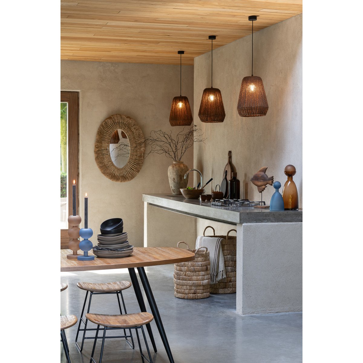 J-line suspendue tresse métal / palmier noir grand rivière rustique