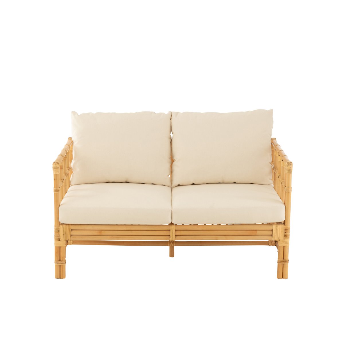 Canapé J-Line Elise + coussin 2 personnes - rotin/textile - naturel/blanc