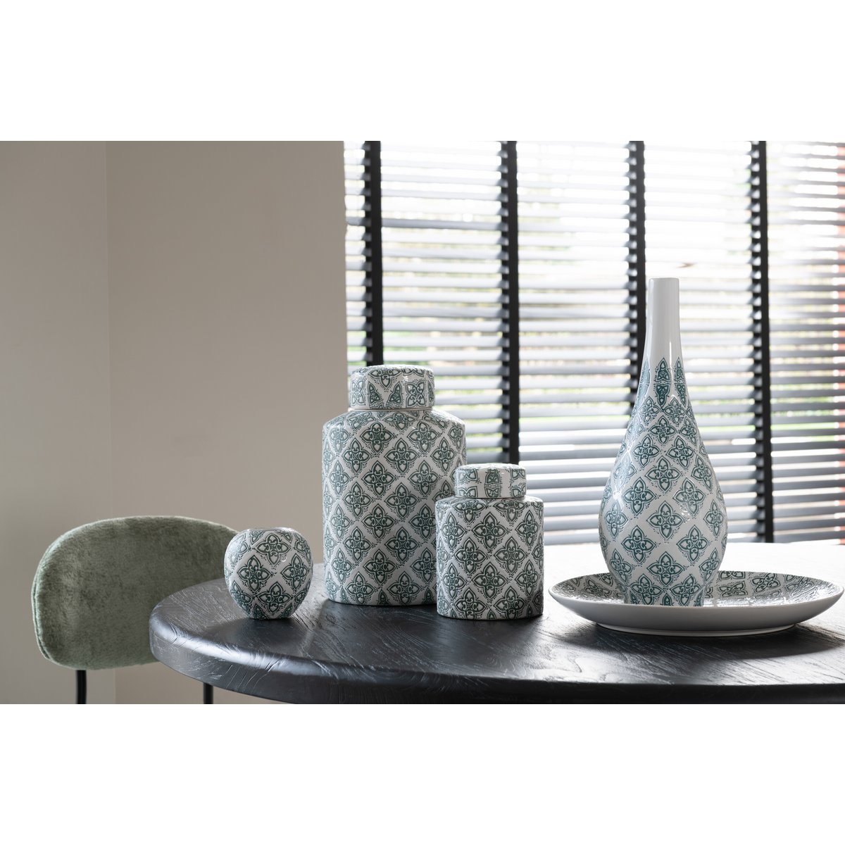 J-Line Vase Kousa Porcelaine Bleu/Blanc