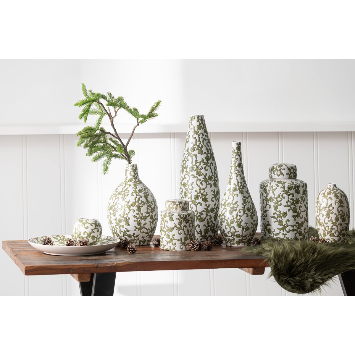 J-Line Vase Yezi Rond Porcelaine Vert/Blanc