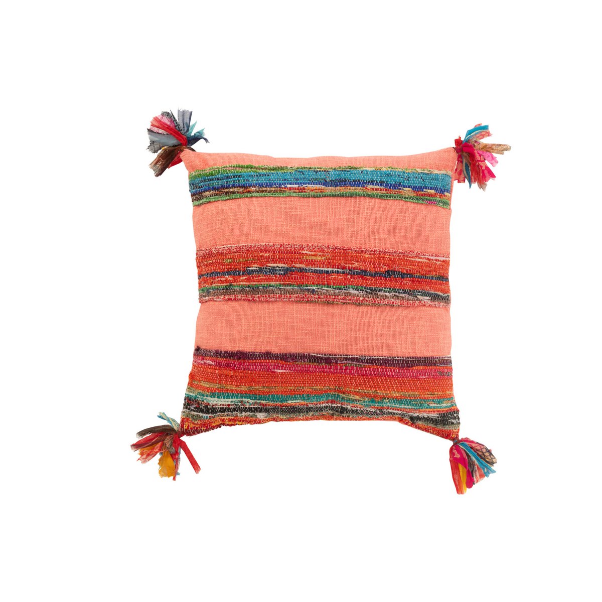 J-Line Coussin Chindi Brosse Coton/Polyester Rose