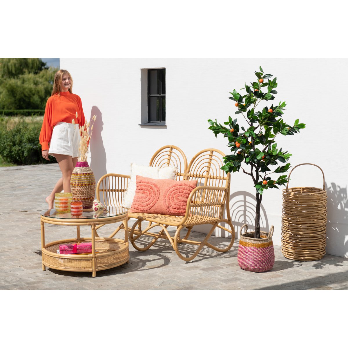 Table basse J-Line Jovelyne - rotin/verre - naturel