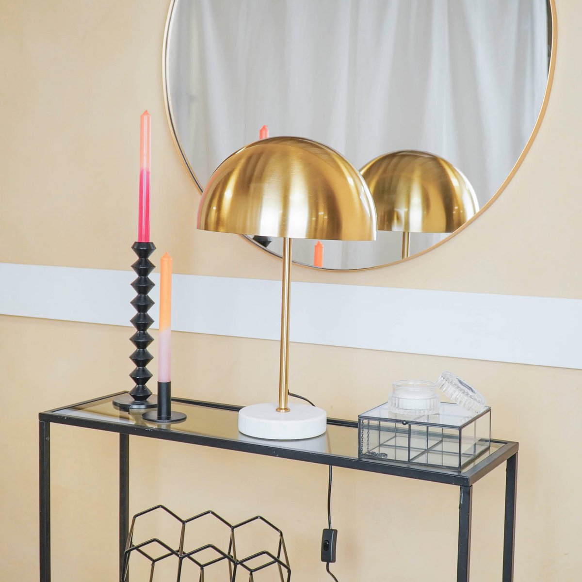 Lampe de Table - Champignon - Métal/Marbre - Or -E27 -15x45x55cm